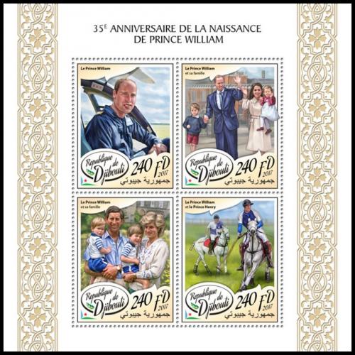 Poštové známky Džibutsko 2017 Princ William Mi# 1831-34 Kat 10€