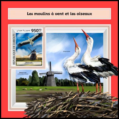 Poštová známka Džibutsko 2017 Vtáci a vìtrné mlýny Mi# Block 927 Kat 10€