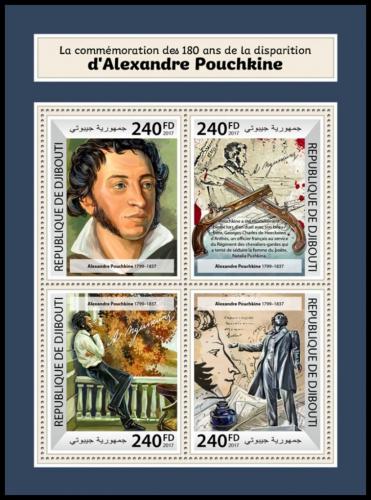 Poštové známky Džibutsko 2017 A. S. Puškin, spisovatel Mi# 1871-74 Kat 10€