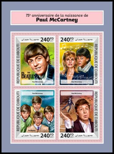 Poštové známky Džibutsko 2017 Paul McCartney, The Beatles Mi# 1896-99 Kat 10€