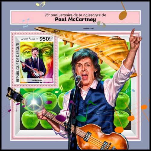 Poštová známka Džibutsko 2017 Paul McCartney, The Beatles Mi# Block 967 Kat 10€