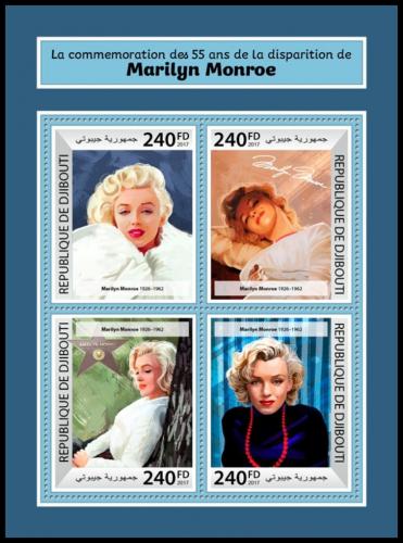 Poštové známky Džibutsko 2017 Marilyn Monroe Mi# 1901-04 Kat 10€