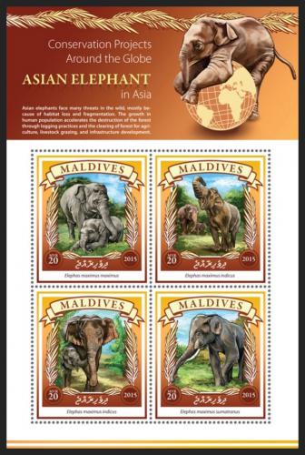 Poštové známky Maldivy 2015 Slony Mi# 5901-04 Kat 10€