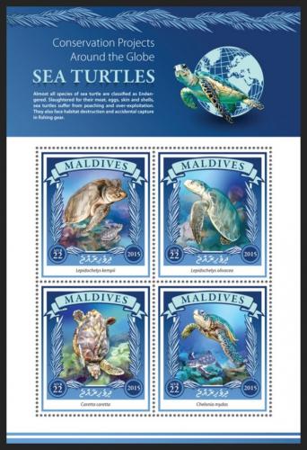 Poštové známky Maldivy 2015 Korytnaèky Mi# 5911-14 Kat 11€