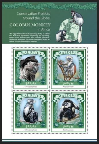Poštové známky Maldivy 2015 Opice Mi# 5931-34 Kat 10€