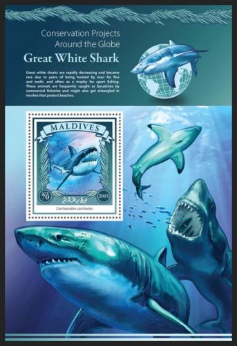 Poštová známka Maldivy 2015 Žralok bílý Mi# Block 850 Kat 9€