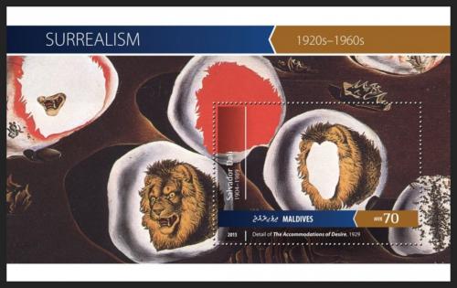 Poštová známka Maldivy 2015 Umenie, surrealismus Mi# Block 859 Kat 9€
