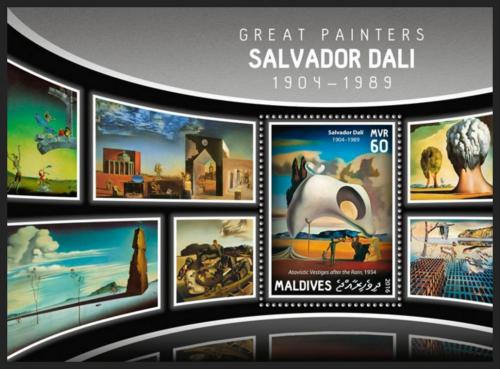 Poštová známka Maldivy 2016 Umenie, Salvador Dalí Mi# Block 914