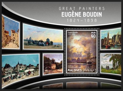 Poštová známka Maldivy 2016 Umenie, Eugène Boudin Mi# Block 916