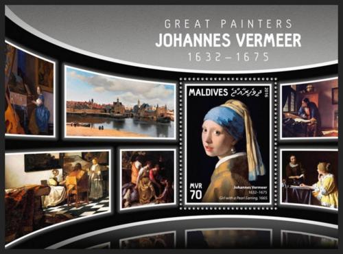 Poštová známka Maldivy 2016 Umenie, Jan Vermeer Mi# Block 921 Kat 9€