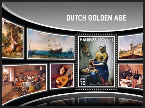 Poštová známka Maldivy 2016 Umenie, holandští mistøi Mi# Block 987 Kat 9€