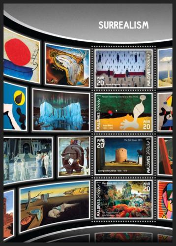 Poštové známky Maldivy 2016 Umenie, surrealismus Mi# 6600-03 Kat 10€