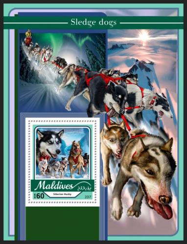 Poštovní známka Maledivy 2017 Tažní psi Mi# Block 1029 