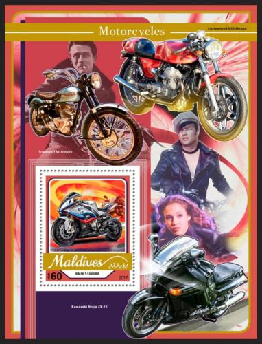 Poštová známka Maldivy 2017 Motocykle Mi# Block 1031 Kat 7.50€