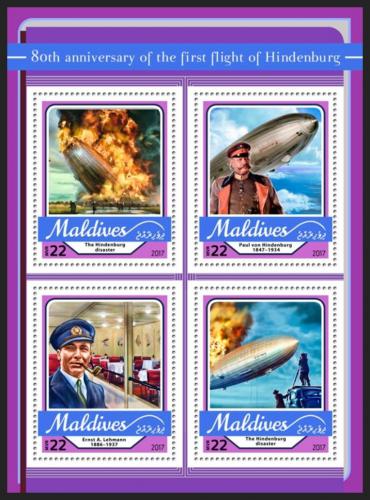 Poštové známky Maldivy 2017 První let Hindenburgu Mi# 6843-46 Kat 11€