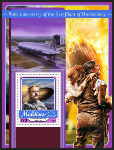 Poštová známka Maldivy 2017 První let Hindenburgu Mi# Block 1034 Kat 9€
