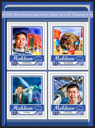 Poštové známky Maldivy 2017 Mise Shenzhou-11 a Tiangong-2 Mi# 6853-56 Kat 11€