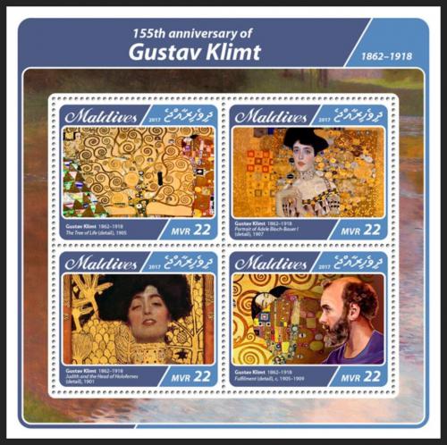 Poštové známky Maldivy 2017 Umenie, Gustav Klimt Mi# 6863-66 Kat 11€