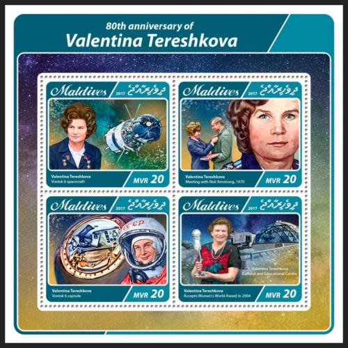 Poštové známky Maldivy 2017 Valentina Tìreškovová Mi# 6868-71 Kat 10€