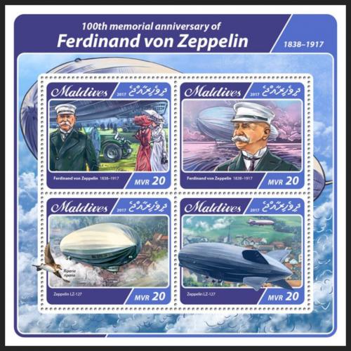 Poštové známky Maldivy 2017 Ferdinand von Zeppelin Mi# 6878-81 Kat 10€