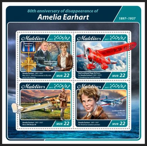 Poštové známky Maldivy 2017 Amelia Earhart Mi# 6883-86 Kat 11€