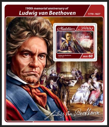 Poštová známka Maldivy 2017 Ludwig van Beethoven Mi# Block 1043