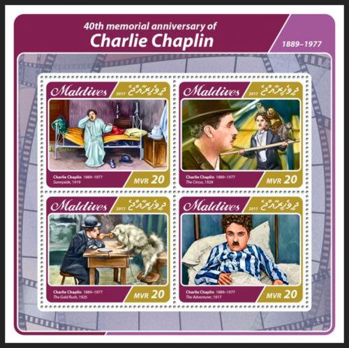 Poštové známky Maldivy 2017 Charlie Chaplin Mi# 6898-6901 Kat 10€