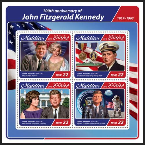 Poštové známky Maldivy 2017 Prezident John F. Kennedy Mi# 6903-06 Kat 11€