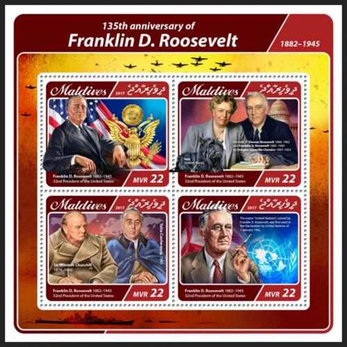 Poštové známky Maldivy 2017 Franklin D. Roosevelt Mi# 6913-16 Kat 11€
