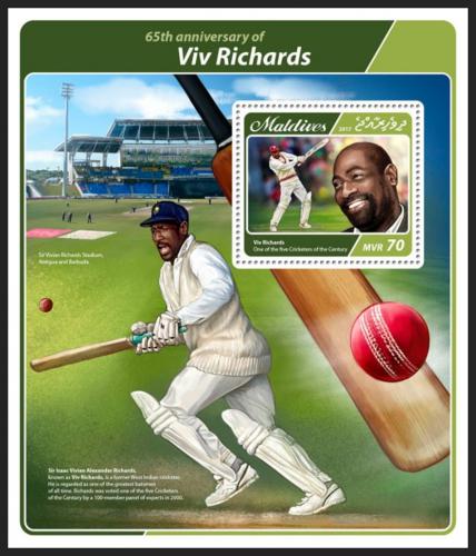 Poštová známka Maldivy 2017 Viv Richards, kriket Mi# Block 1049 Kat 9€