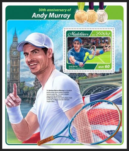 Poštová známka Maldivy 2017 Andy Murray, tenis Mi# Block 1050