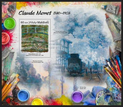 Poštová známka Maldivy 2017 Umenie, Claude Monet Mi# Block 1058 Kat 7.50€
