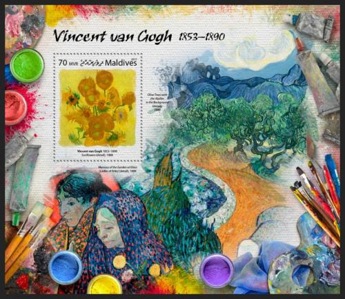 Poštová známka Maldivy 2017 Umenie, Vincent van Gogh Mi# Block 1062 Kat 9€