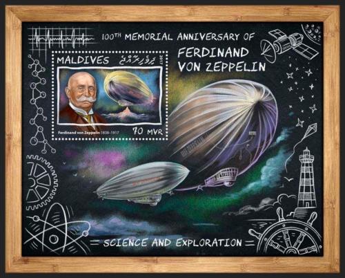 Poštová známka Maldivy 2017 Ferdinand von Zeppelin Mi# Block 1079 Kat 9€