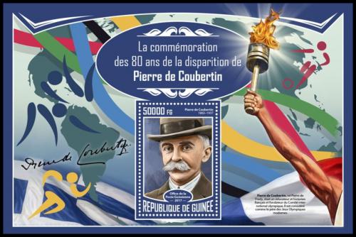 Poštová známka Guinea 2017 Pierre de Coubertin Mi# Block 2787 Kat 20€