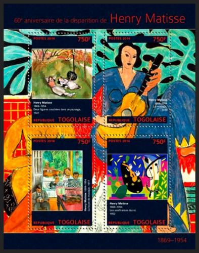 Poštové známky Togo 2014 Umenie, Henri Matisse Mi# 5968-71 Kat 12€