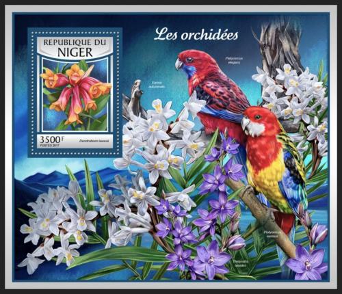 Poštová známka Niger 2016 Papagáje a orchideje Mi# Block 651 Kat 14€