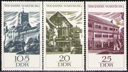 Potov znmky DDR 1966 Hrad Wartburg, 900. vroie Mi# 1233-35
