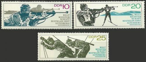 Poštové známky DDR 1967 MS v biatlonu Mi# 1251-53