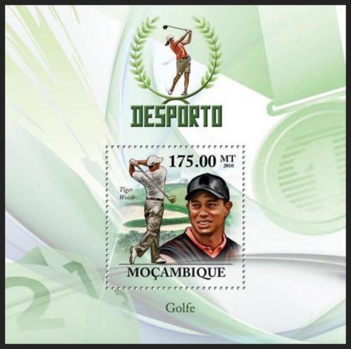 Poštová známka Mozambik 2010 Tiger Woods, golf Mi# Block 337 Kat 10€
