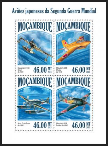Poštové známky Mozambik 2013 Japonská váleèná letadla Mi# 7002-05 Kat 11€