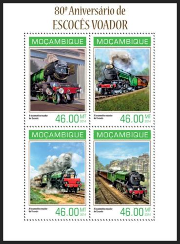 Poštové známky Mozambik 2014 Parní lokomotívy Mi# 7145-48 Kat 11€
