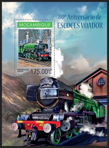 Poštová známka Mozambik 2014 Parní lokomotívy Mi# Block 869 Kat 10€