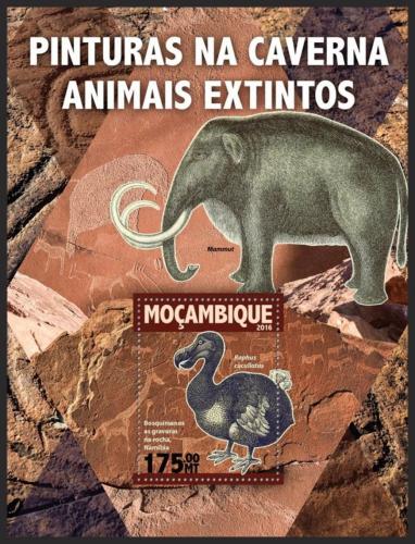 Poštová známka Mozambik 2016 Skalní malby vyhynulých druhù Mi# Block 1099 Kat 10€