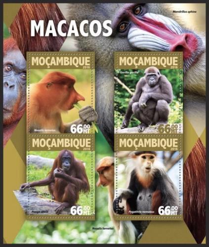Poštové známky Mozambik 2016 Opice Mi# 8344-47 Kat 15€