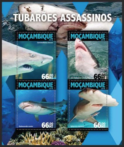 Poštové známky Mozambik 2016 Žraloky Mi# 8374-77 Kat 15€