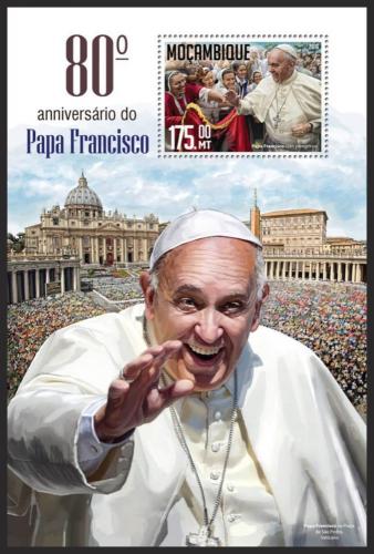 Poštová známka Mozambik 2016 Papež František Mi# Block 1149 Kat 10€