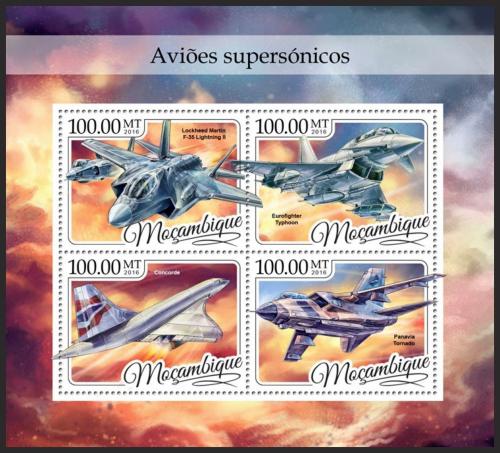 Poštové známky Mozambik 2016 Nadzvukové letouny Mi# 8814-17 Kat 22€