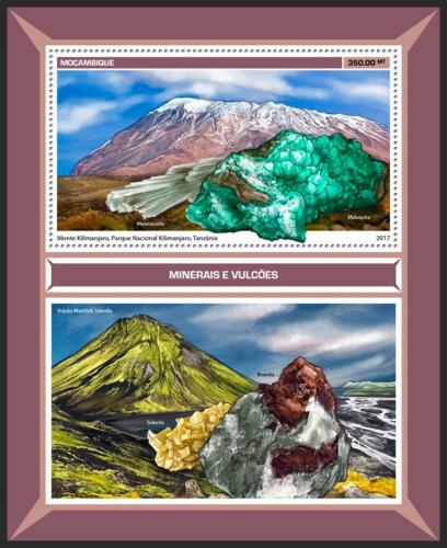 Poštovní známka Mosambik 2017 Sopky a minerály Mi# Block 1248 Kat 20€