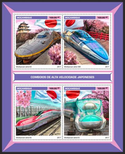 Poštové známky Mozambik 2017 Moderní japonské lokomotívy Mi# 9134-37 Kat 22€